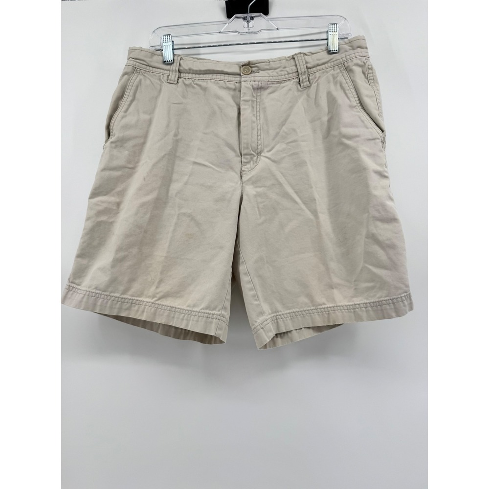 IZOD‎ Saltwater Mens Khaki Tan Cotton Twill Flat Front Chino Shorts Size 34